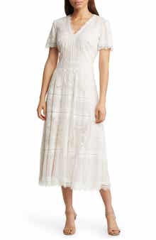 Lace & Mesh Midi Cocktail Dress