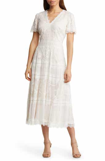 Lace & Mesh Midi Cocktail Dress
