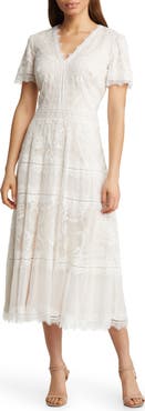 Tadashi Shoji Lace & Mesh Midi Cocktail Dress