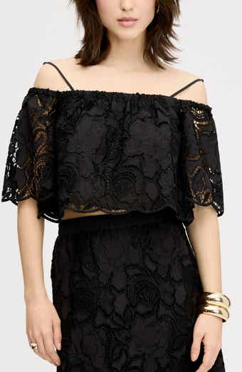 Lace Ruffle Off the Shoulder Crop Top