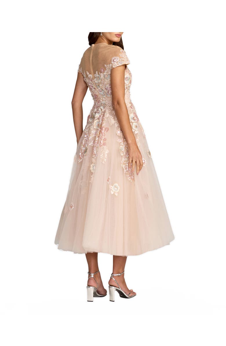 Mac Duggal Embroidered Tulle Illusion Neck Cap Sleeve Dress, Alternate, color, Blush Multi