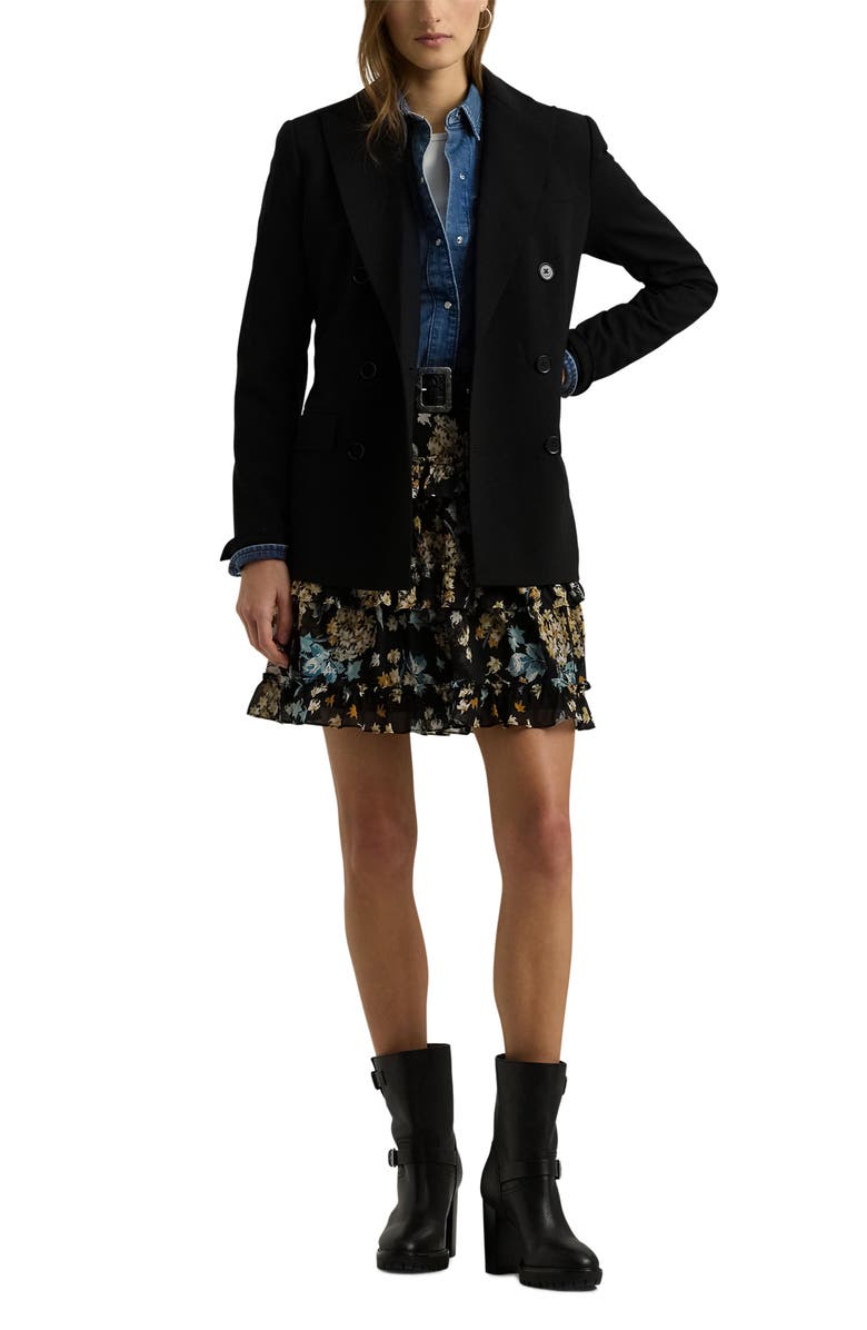 Lauren Ralph Lauren Crinkle Georgette Ruffle Miniskirt, Alternate, color, Black Multi