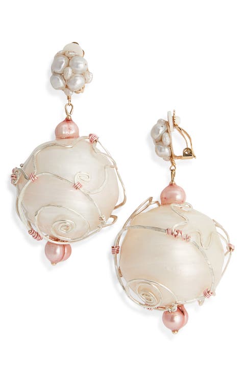Caged Faux Pearl Drop Clip-On Earrings