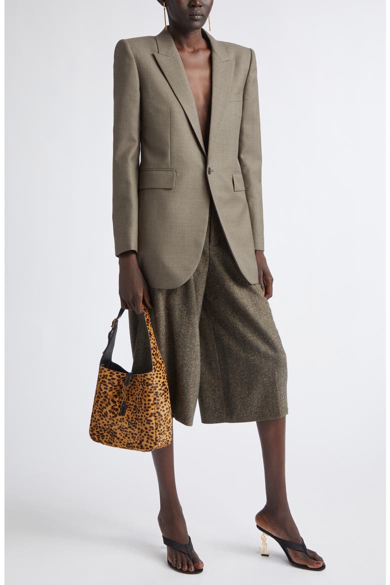 Wool Herringbone Culottes, Alternate, color, BROWN