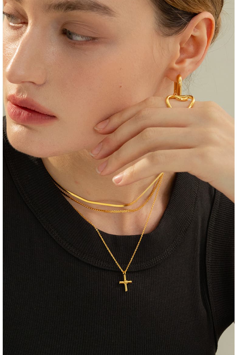 14k Gold Plated Pule Cross Necklace Minimalist Everyday Wear, Alternate, color, Gold
