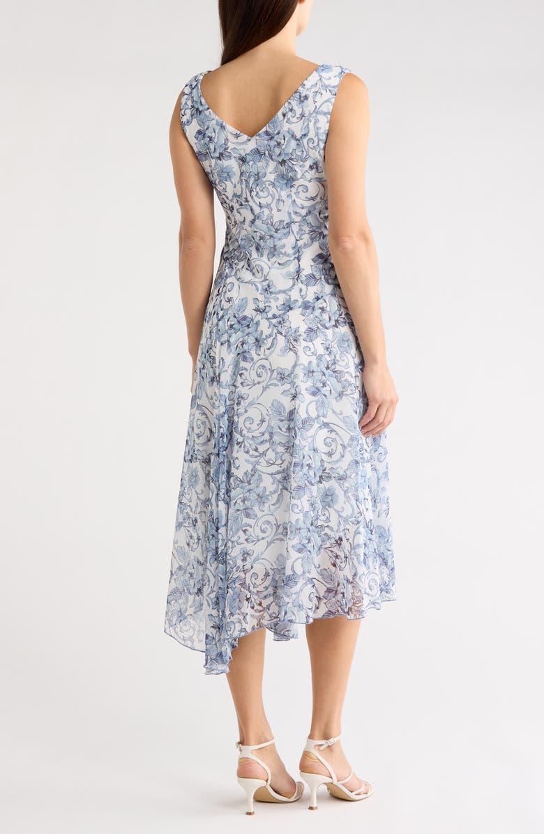 Connected Apparel Floral Asymmetric Hem Midi Dress, Alternate, color, Blue