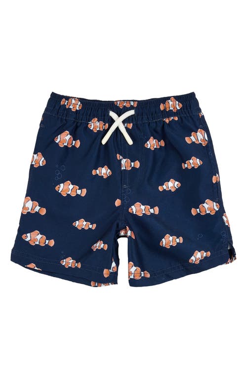 Petit Lem Kids' Clownfish Print Swim Trunks In Navy