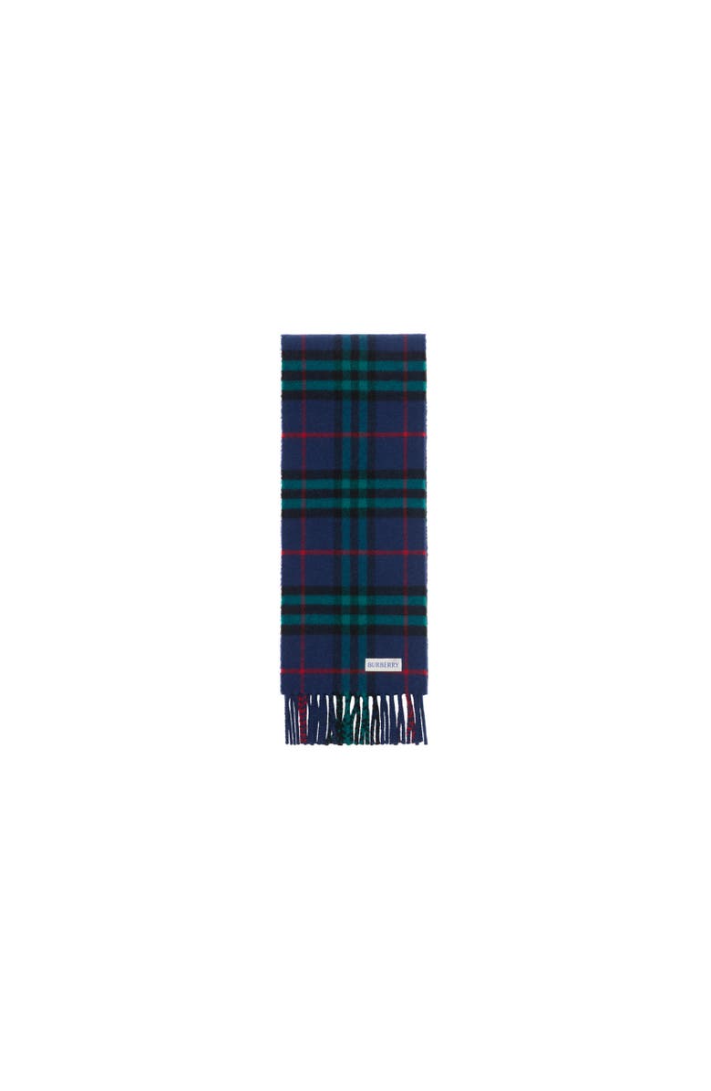 Burberry Narrow Check Cashmere Scarf, Alternate, color, Bugle Blue
