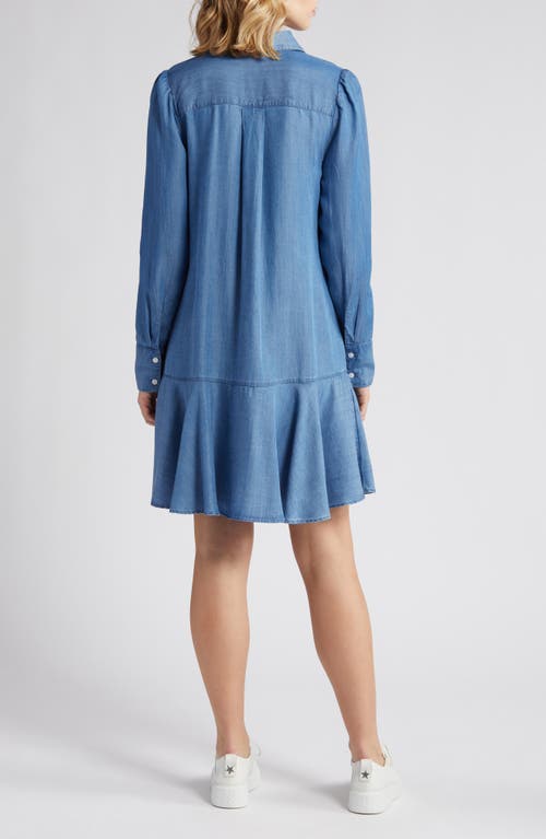 CASLON CASLON® FLOUNCE HEM LONG SLEEVE CHAMBRAY SHIRTDRESS