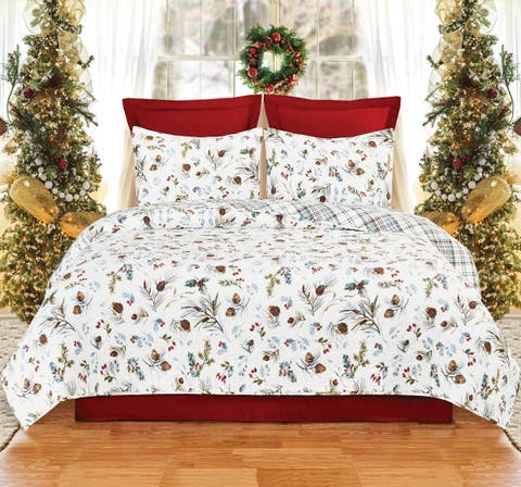 Edith Pinecone Cotton Quilt Set  - Reversible and Machine Washable