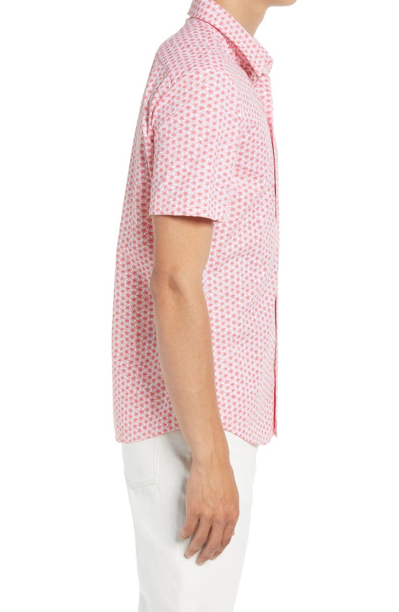 BOSS Robb Floral Print Short Sleeve Stretch Button-Up Shirt, Alternate, color, 