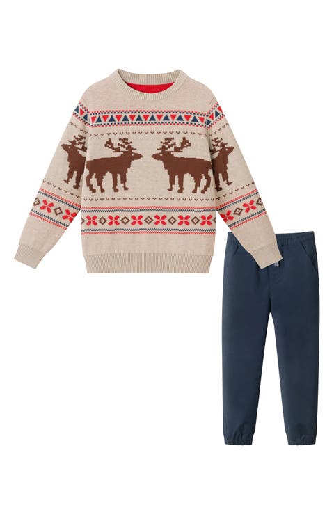 Kids' Fair Isle Cotton Crewneck Sweater & Joggers Set (Toddler, Little Kid & Big Kid)