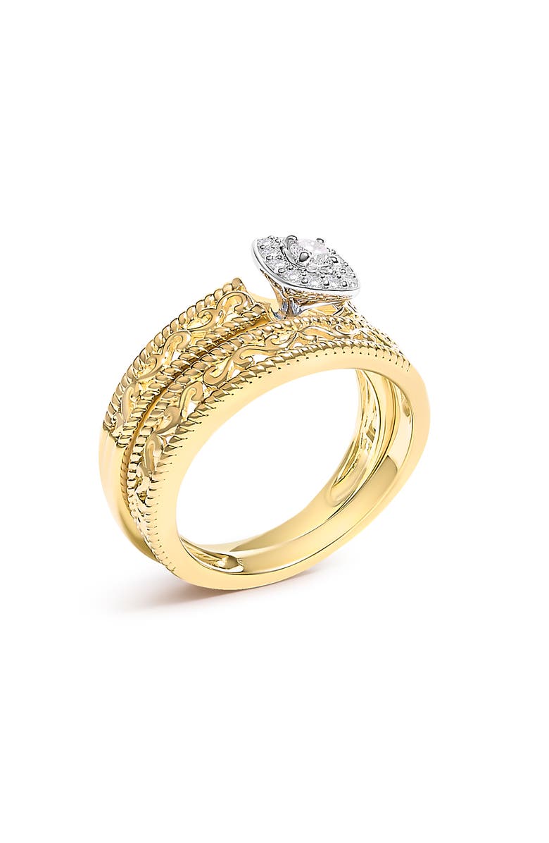 Haus of Brilliance 14K Yellow Gold Plated Silver 1/5 Ctw Diamond Halo and Milgrain Bridal Ring Set, Alternate, color, Yellow