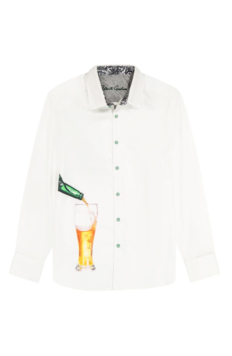 Robert Graham Made to Measure Beer Print Stretch Cotton Button-Up Shirt, Alternate, color, 