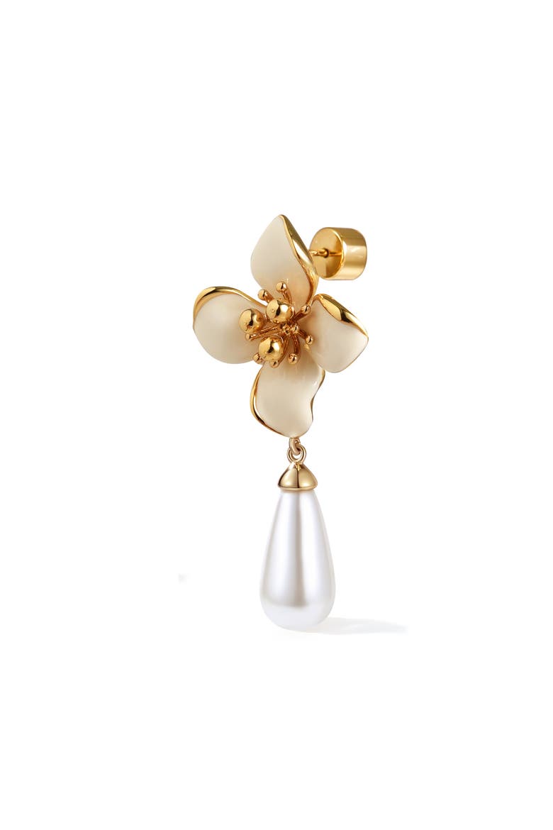 Iris Blossom Pearl Earrings, Alternate, color, White & Gold