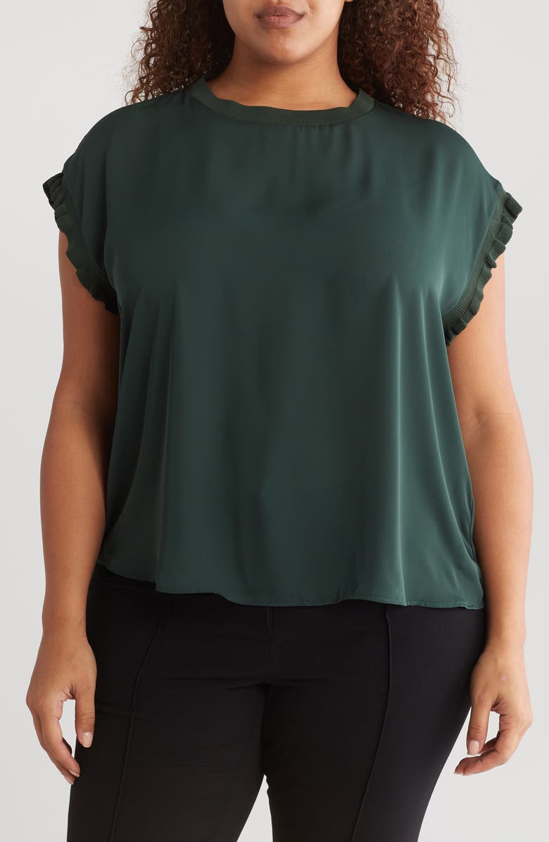 T Tahari Ruffle Cap Sleeve Top, Main, color, Jungle Green