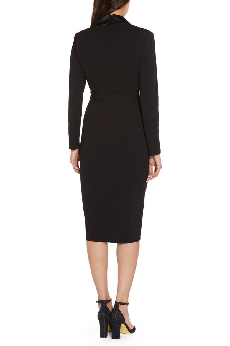 Long Sleeve Crepe Tuxedo Dress, Alternate, color, BLACK
