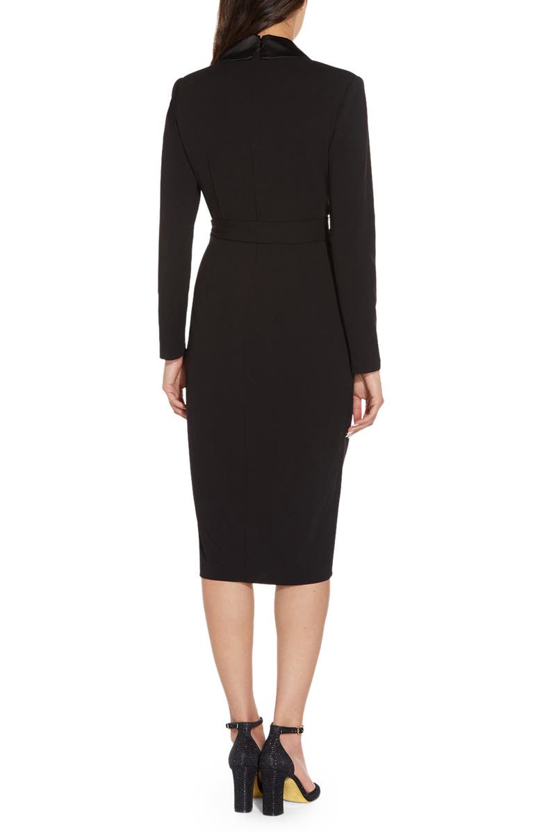 Adrianna Papell Long Sleeve Crepe Tuxedo Dress, Alternate, color, Black