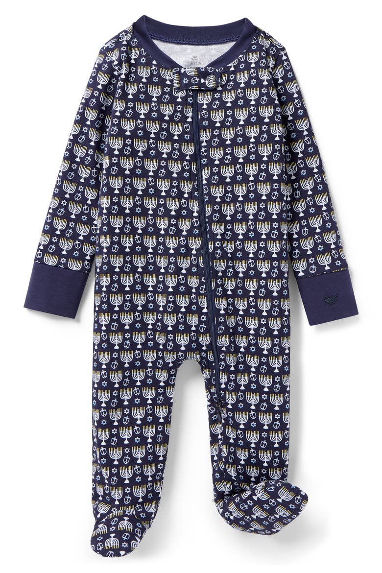 Print Fitted Pima Cotton One-Piece Pajamas, Main, color, NAVY