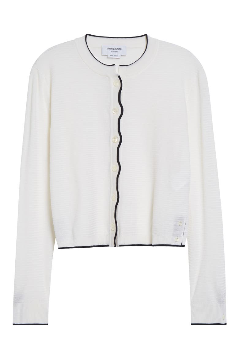 Textured Stitch Virgin Wool Crewneck Cardigan, Alternate, color, WHITE