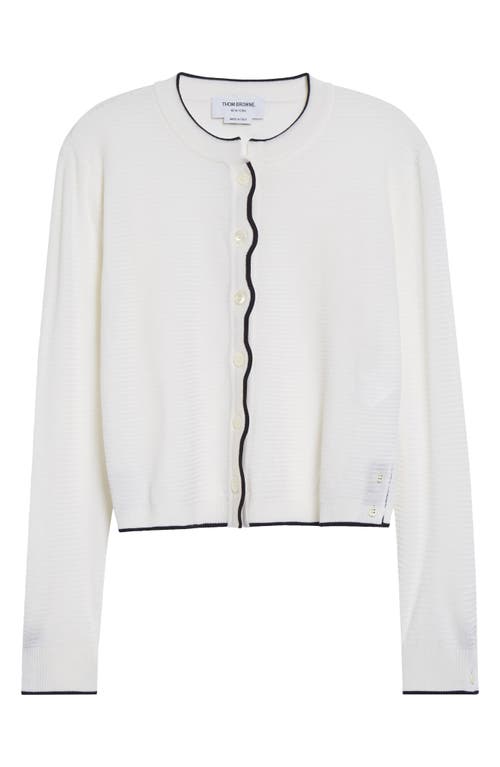 Thom Browne Textured Stitch Virgin Wool Crewneck Cardigan In White