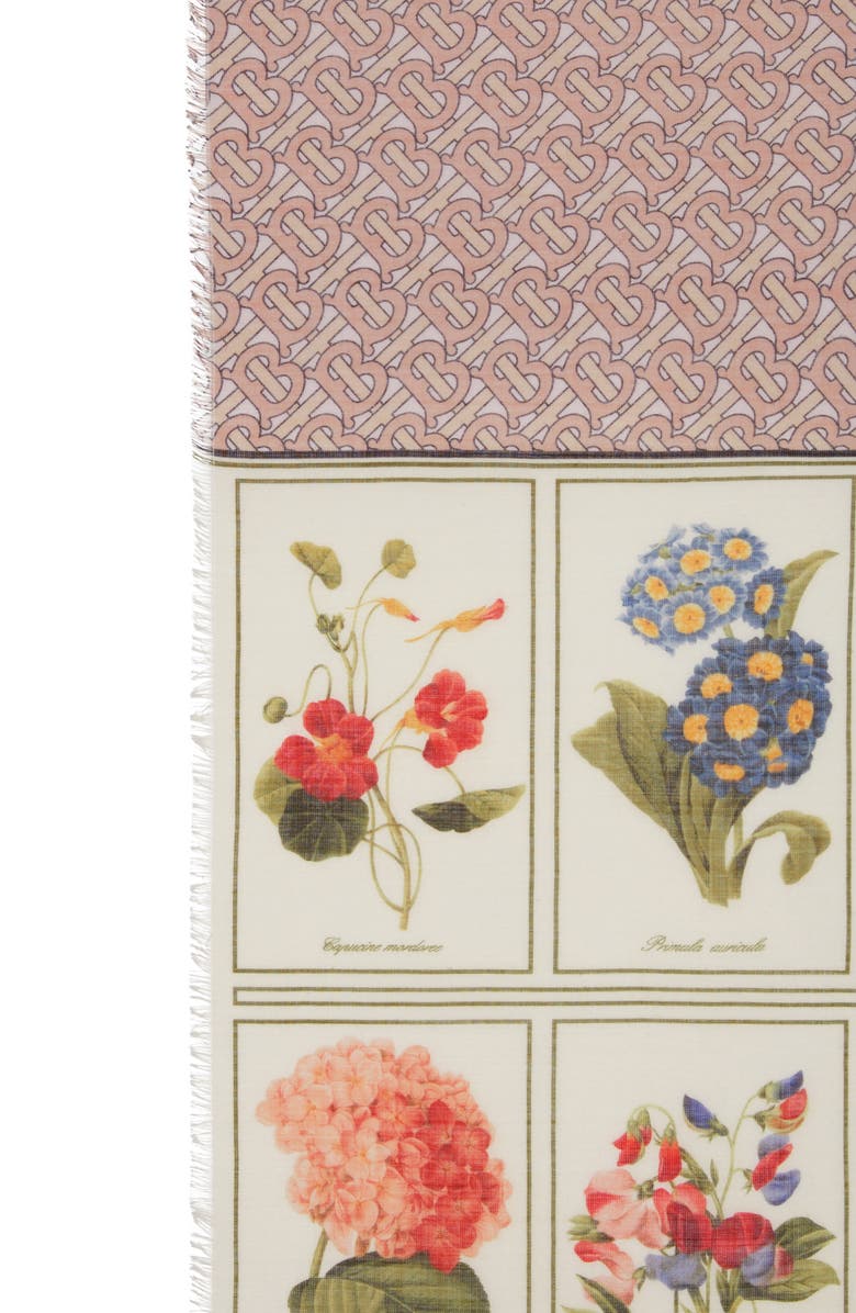 Burberry Monogram & Botanical Print Silk & Wool Scarf, Alternate, color, 