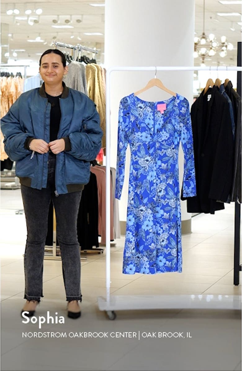 Claudia Floral Print Twist Front Long Sleeve Midi Dress, sales video thumbnail