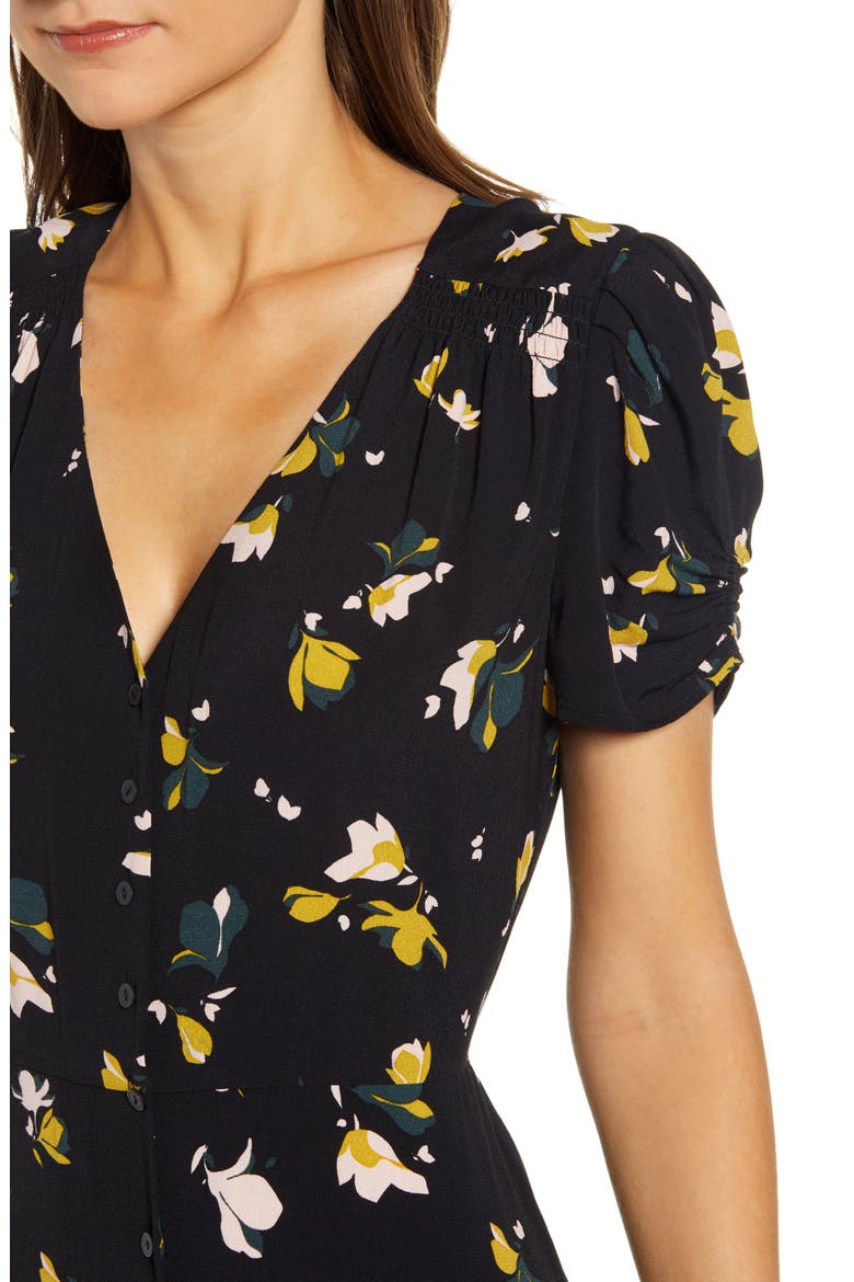 Floral Ruched Sleeve Dress, Alternate, color, BLACK- OLIVE MINI PRINT MIX