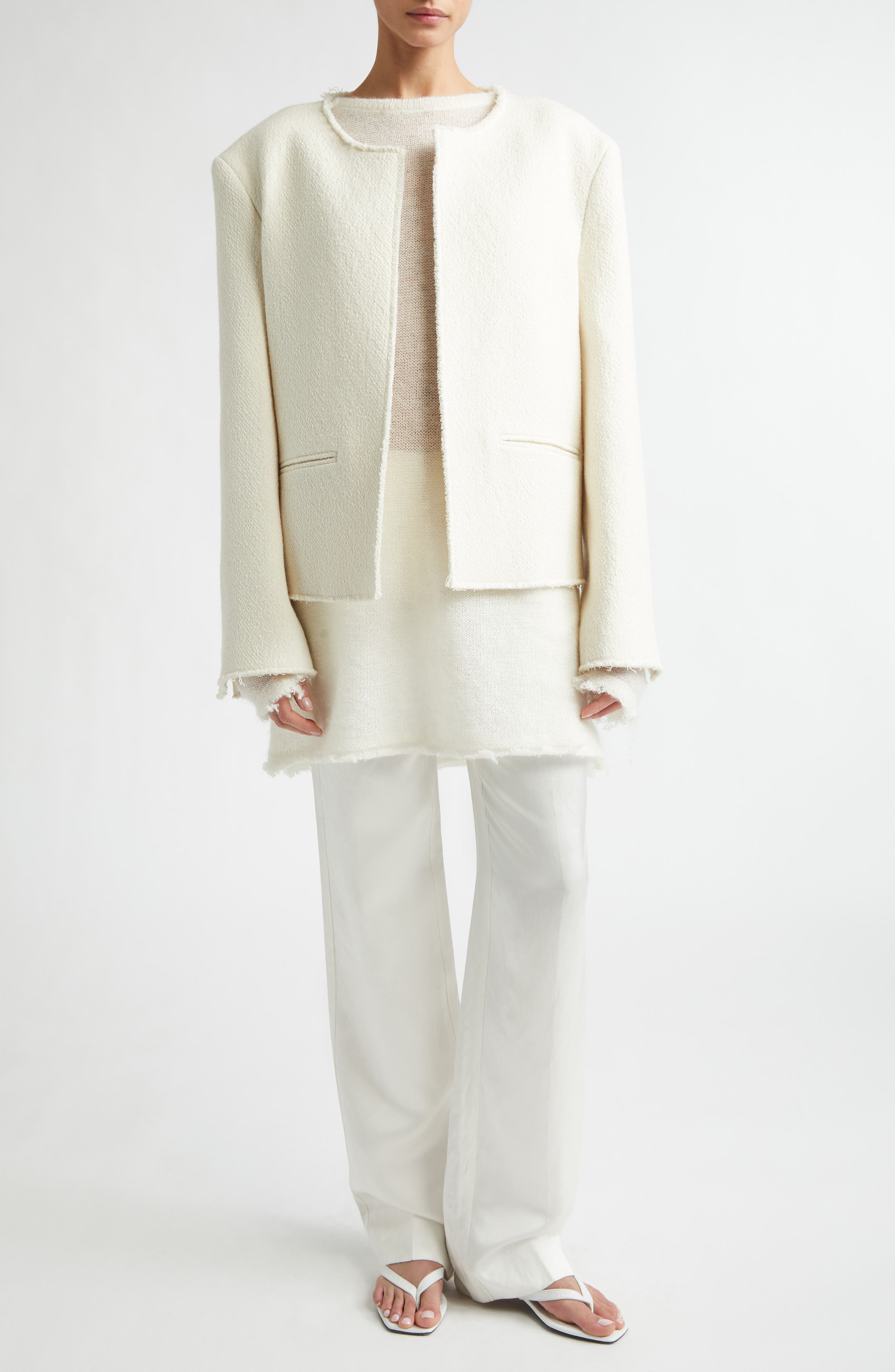 Open Front Wool Blend Boucle Jacket - image 2