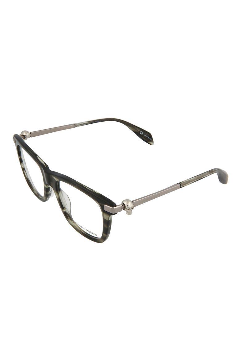 Alexander McQueen 51mm Square Optical Frames, Alternate, color, SHINY GREY STRIPED HAVANA/ TRN