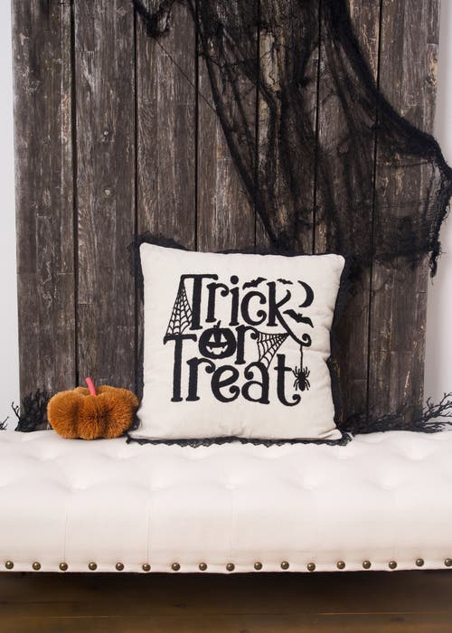 C & F Home C&f Home Trick Treat Black And White Embroidered Throw Halloween Pillow, 18" X 18" In Neutral