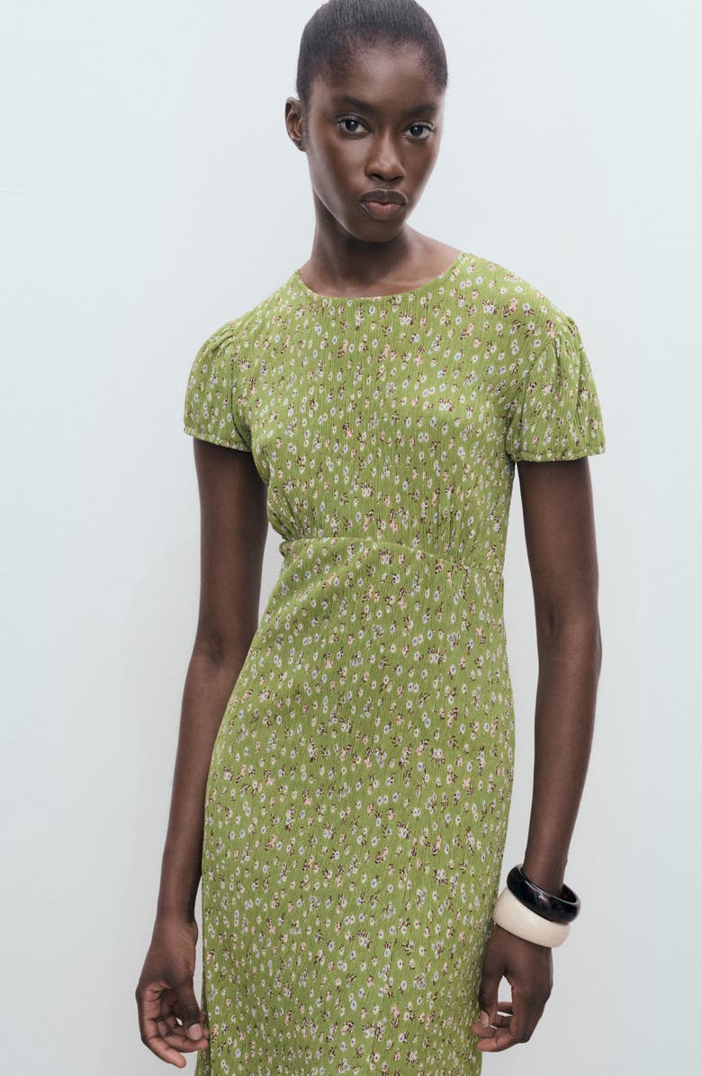 MANGO Floral Puff Sleeve Pleated Maxi Dress, Alternate, color, Green