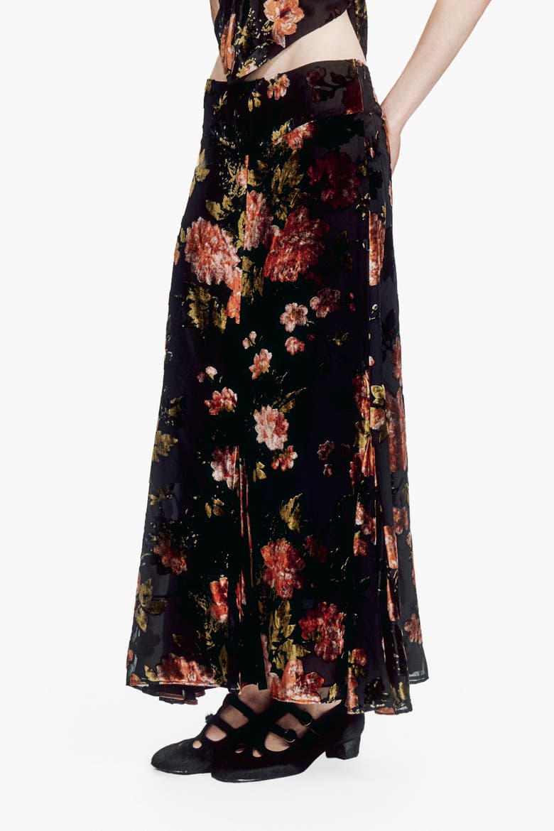 Folia Devore Trumpet Skirt, Alternate, color, RUSSET MULTI