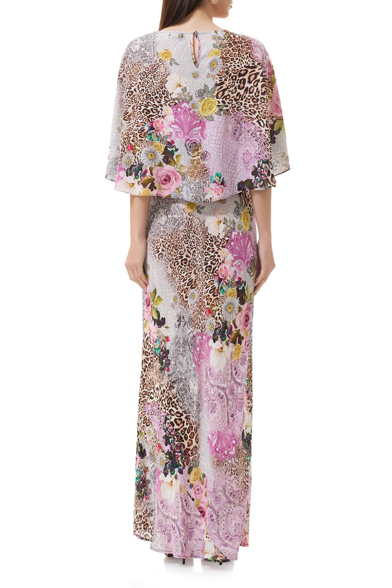 Izel Mix Print Maxi Slip Dress with Removable Cape, Alternate, color, NATURAL PATCHWORK