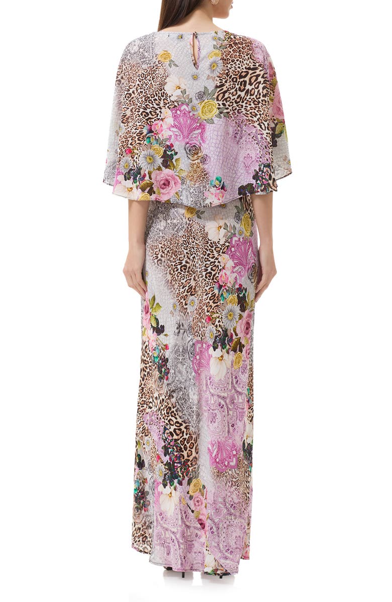 AFRM Izel Mix Print Maxi Slip Dress with Removable Cape, Alternate, color, Natural Patchwork