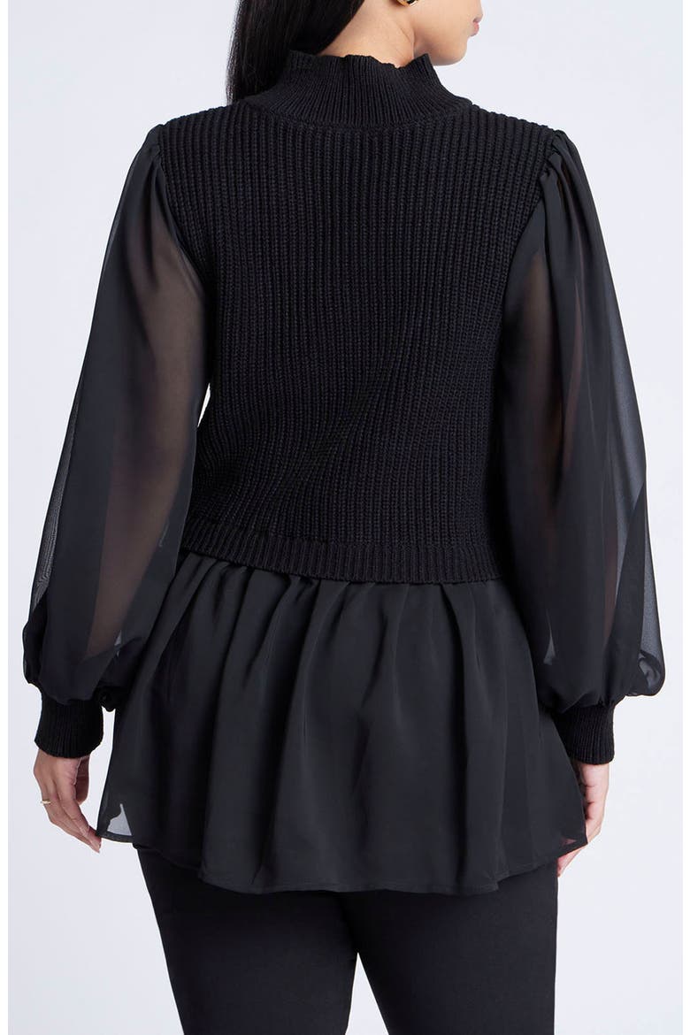 Twofer Sweater With Chiffon, Alternate, color, BLACK ONYX