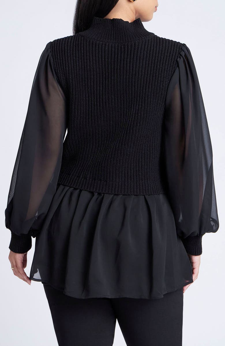 ELOQUII Mixed Media Mock Neck Tunic Sweater, Alternate, color, 