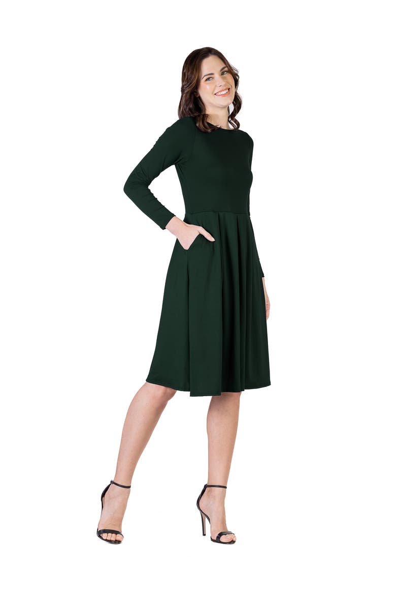 Midi Length Fit N Flare Pocket Dress, Alternate, color, Hunter