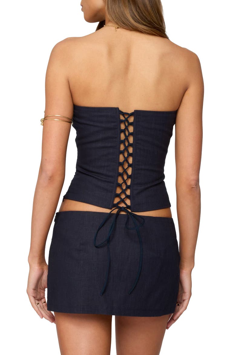 Rebel Strapless Corset Top, Alternate, color, NAVY