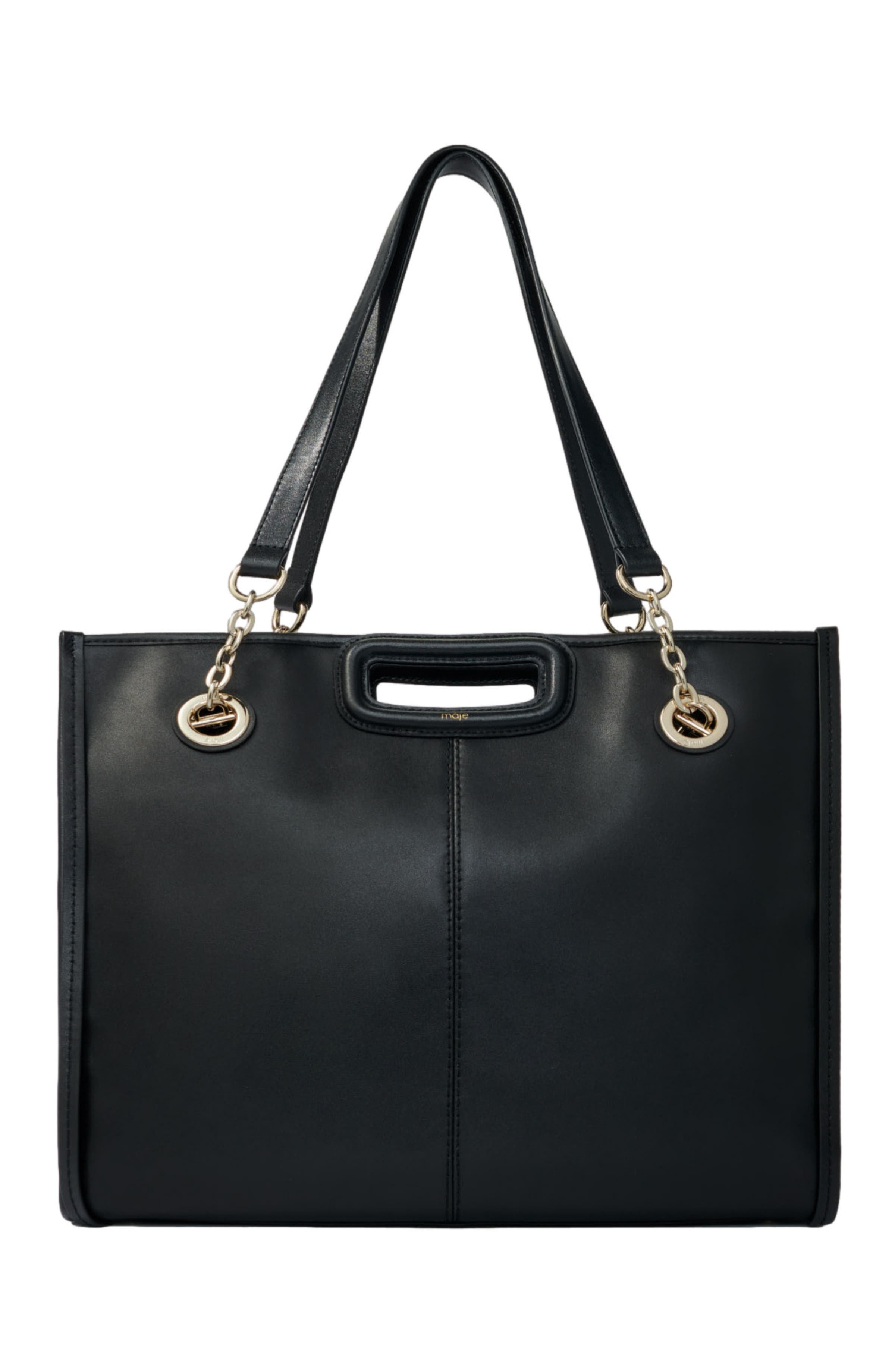 maje Leather tote bag, Main, color, 