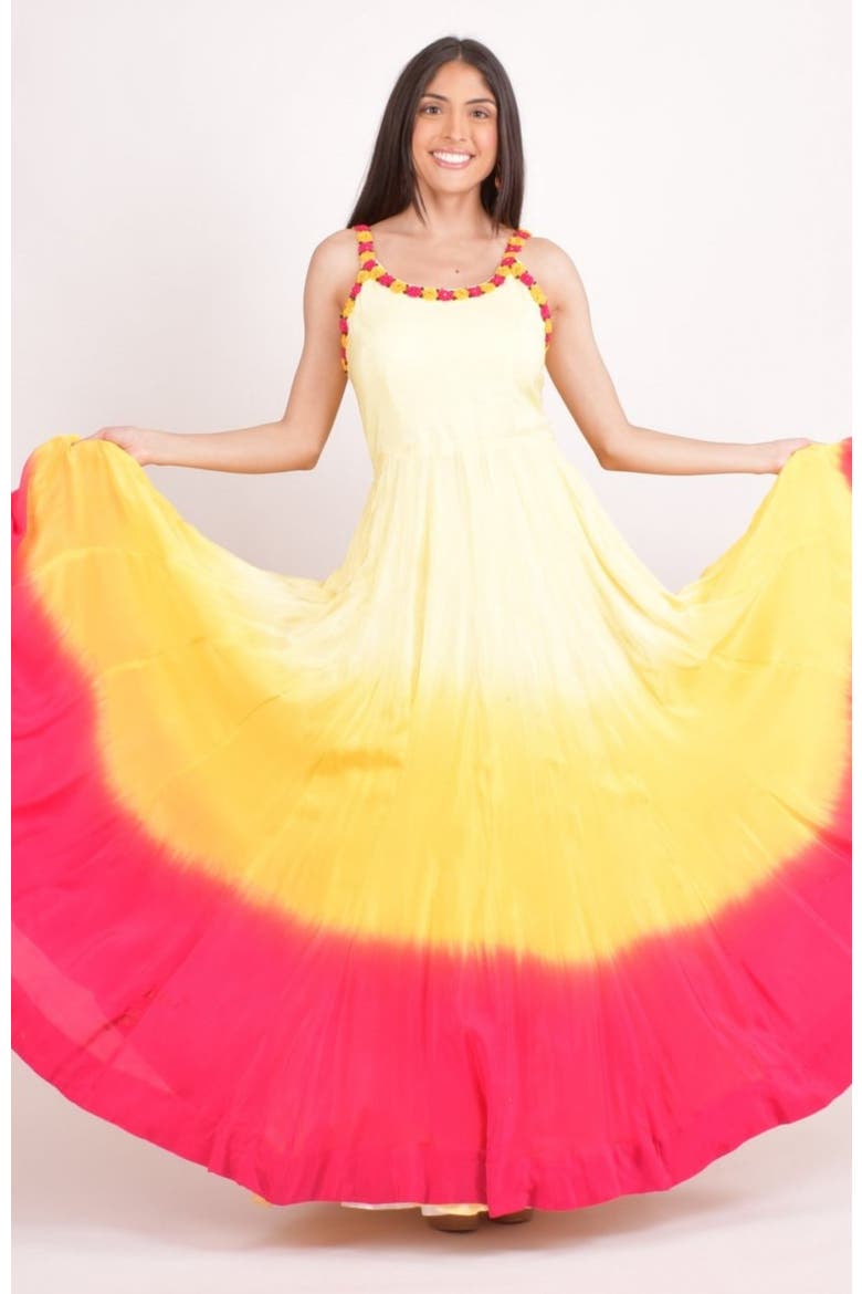 Hand Tie-Dye Ombre Silk Maxi Sundress, Alternate, color, Yellow