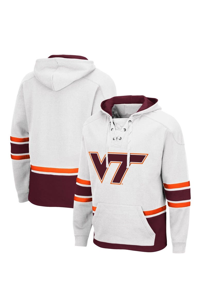 COLOSSEUM Men's Colosseum White Virginia Tech Hokies Lace Up 3.0 Pullover Hoodie, Main, color, 