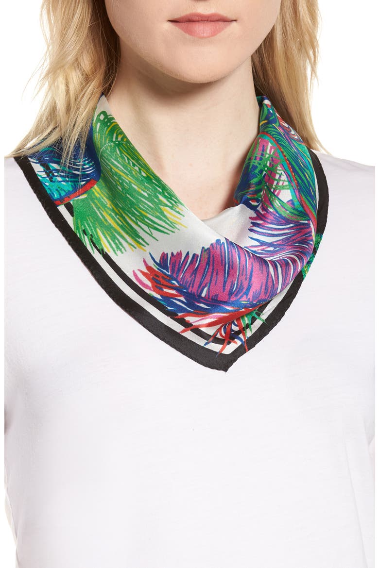 Tasman Palms Diamond Cut Silk Scarf, Main, color, BRIGHT WHITE
