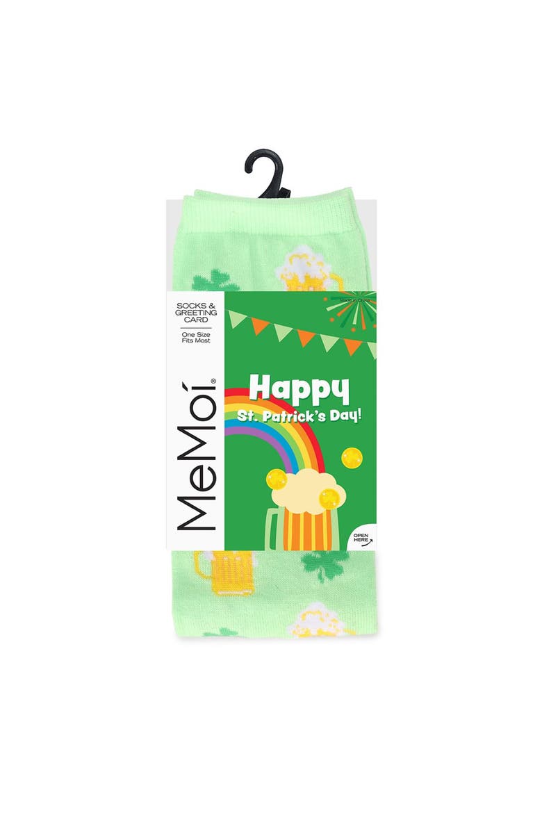 Big Kid's Irish You Were Beer Greeting Card Crew Socks, Main, color, Lime