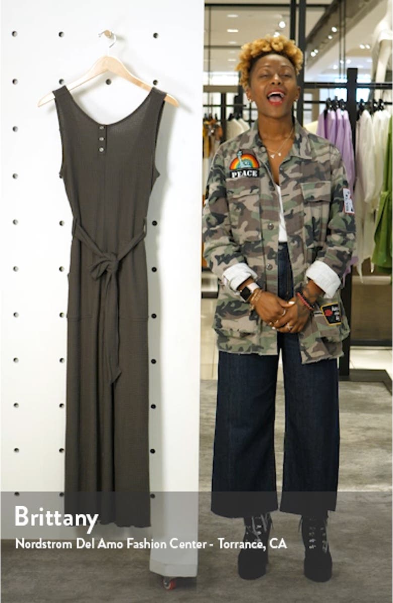 Belted Waffle Knit Henley Jumpsuit, sales video thumbnail