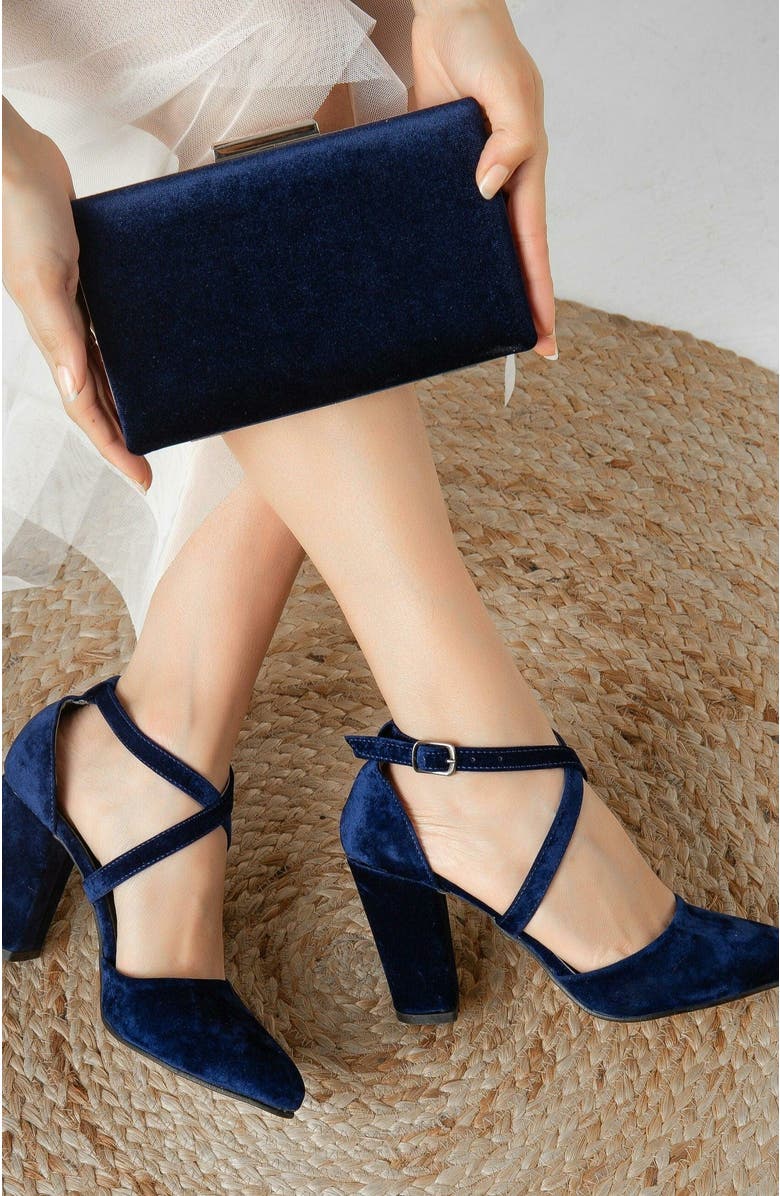 Forever & Always Shoes Clara Evening Clutch, Alternate, color, Dark Blue Suede
