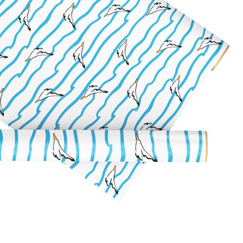 Eight Sheets Two-Sided "Seagulls and Waves" Heavyweight Gift Wrap