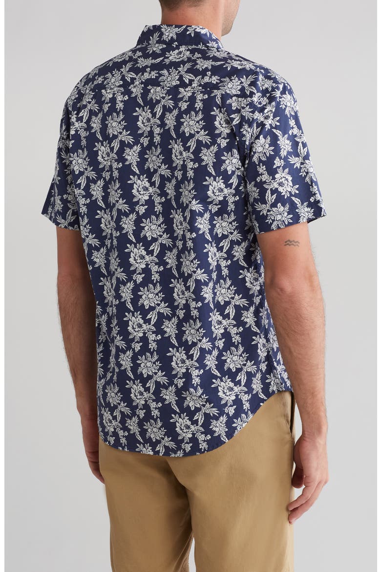 Ashton Floral Cotton Short Sleeve Button-Up Shirt, Alternate, color, DARK BLUE
