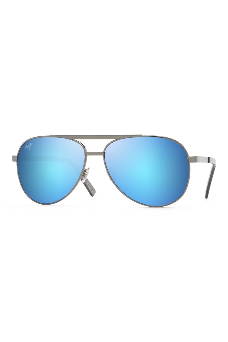 Seacliff 61mm Polarized Aviator Sunglasses, Alternate, color, GUNMETAL/ BLUE HAWAII MIRROR