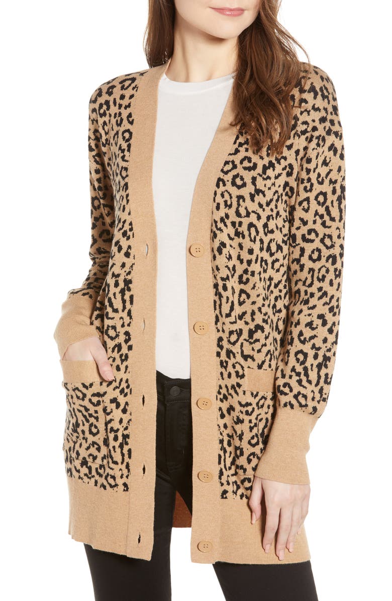 J.Crew Leopard Jacquard Cardigan, Main, color,